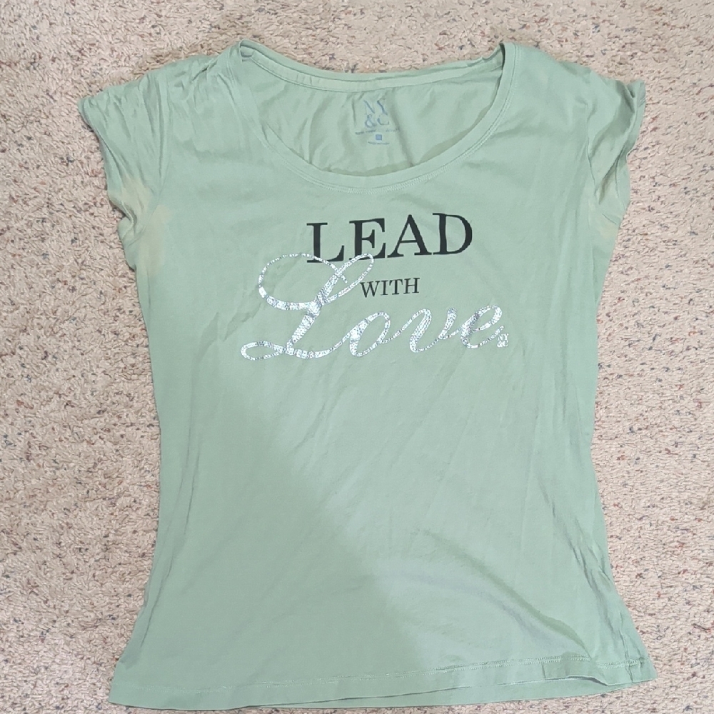 New York & Company Light Green 'Lead with Love' Tee